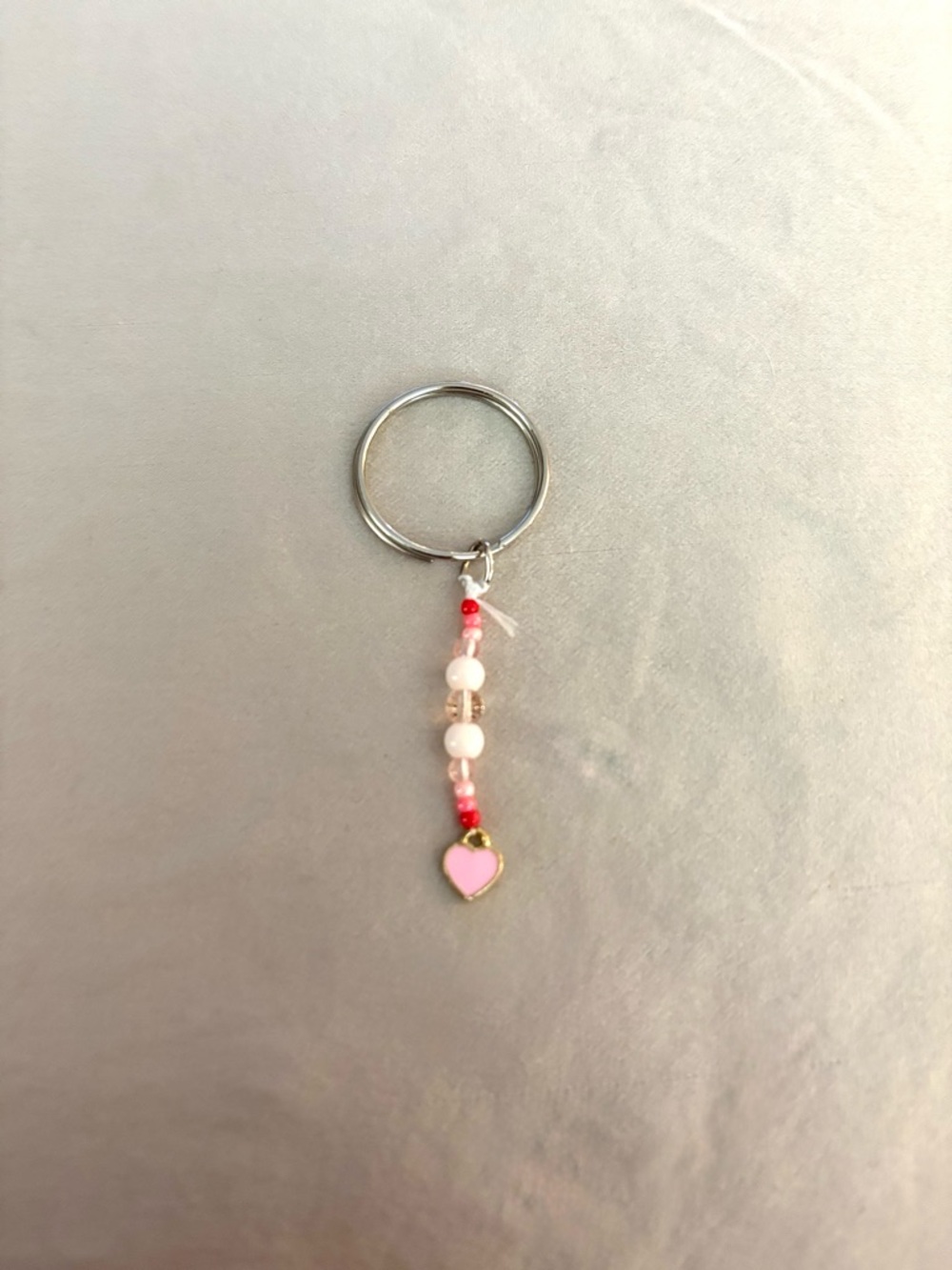 Pink Heart Beaded Keychain. Handmade. New.